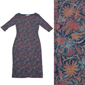 Peruvian Connection Dress Pima Cotton 3/4 Sleeves Multicolor Pattern Print Small